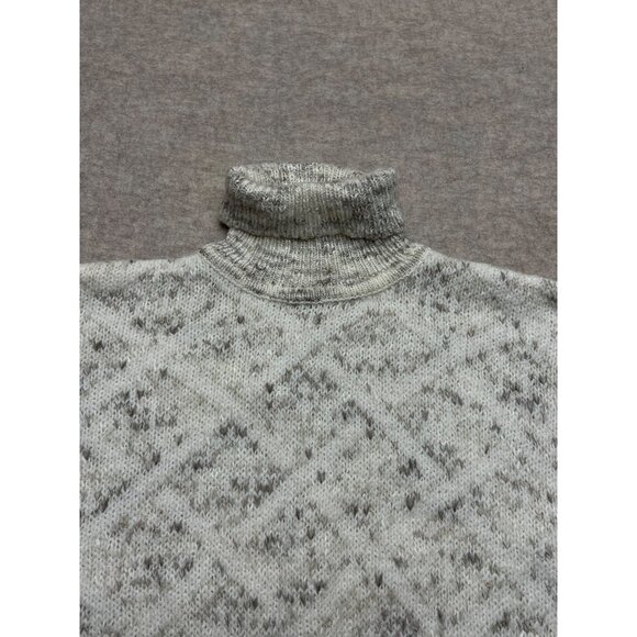 Vintage 90s Liz Claiborne Cream Turtleneck Sweater Diamond Neutral Wool Blend M - Picture 2 of 7
